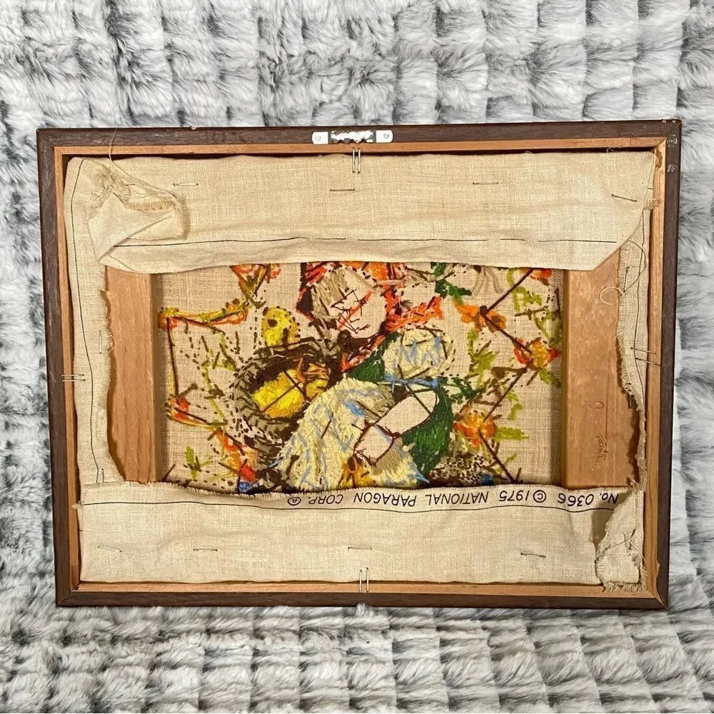 Crewel Embroidery Folk Needlepoint Wall Art Cottage Fairytale Handmade 1975 - Picture 5 of 10